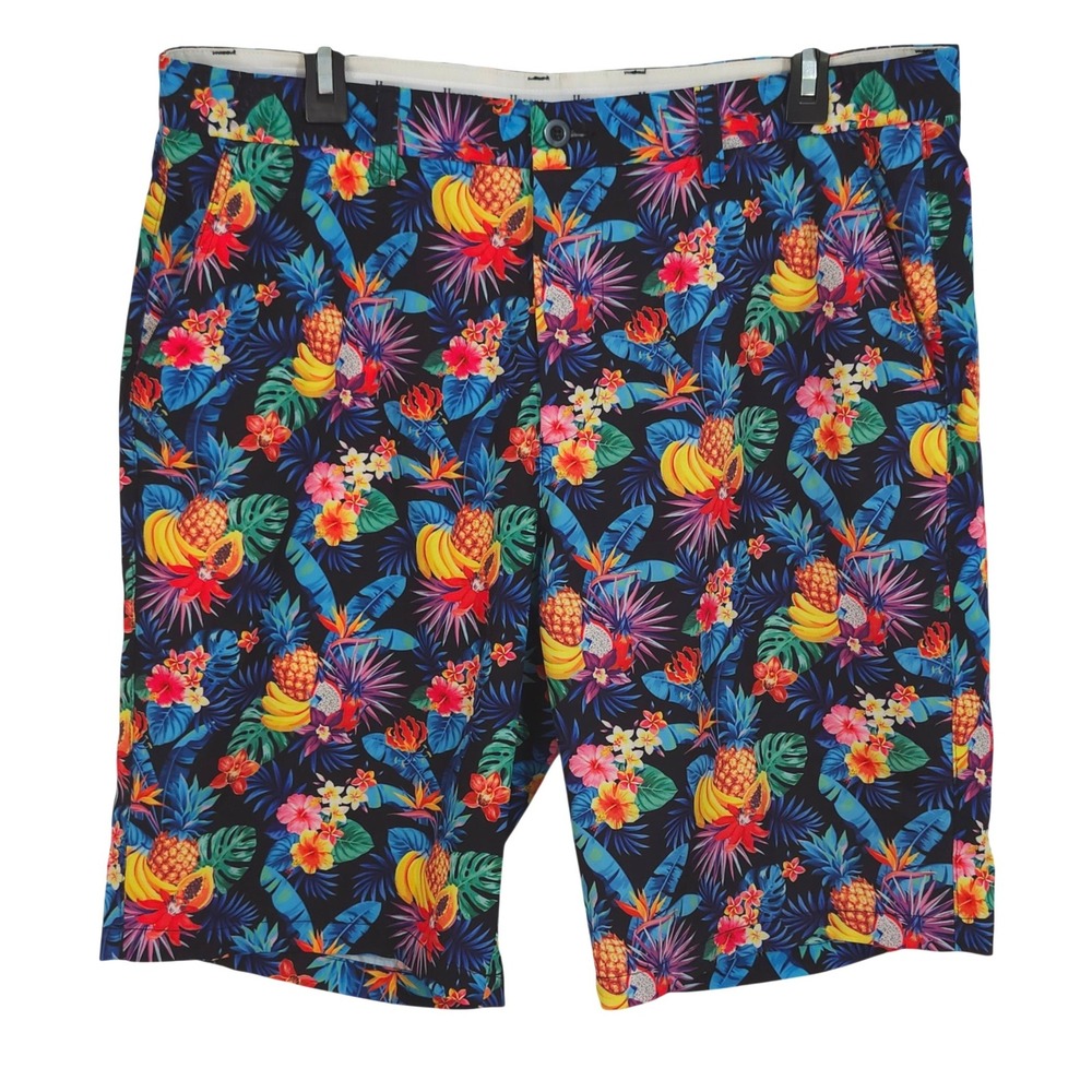 Hreski Mens Golf Shorts Size 36 Tropical Fruit Floral Pineapple Bananas Colorful